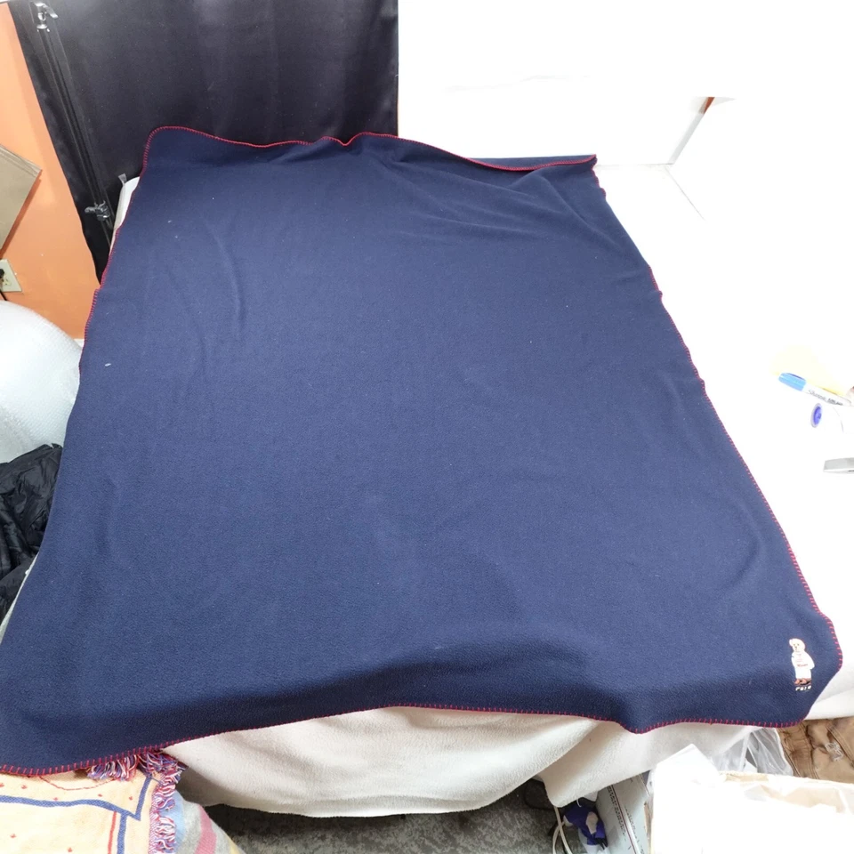Vintage Ralph Lauren Polo Bear Blanket Fleece Blue Throw Cover Y2K 68x51 - Image 1 of 4