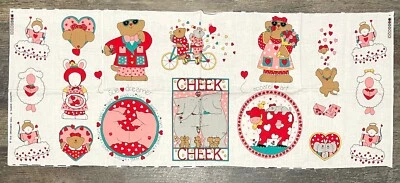 Panel de tela de algodón vintage 1993 Sue Dreamer Fabric Country Valentine Love 18x45 Foto 1 de 2