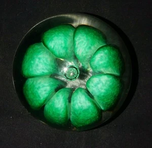 Small Signed Glass Paperweight 1 Bubble Green Design 2 and half Inch Ball Art - Picture 1 of 7