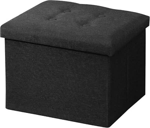 Storage Ottoman Folding Foot Rest Stool, 17 inch Linen Bench, Black - Picture 1 of 7