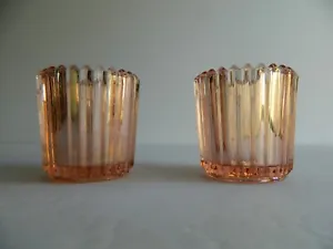 PAIR PINK GLASS VOTIVES.  RIBBED, 2-1/2" Tall- Depression Glass Style- New - Picture 1 of 4