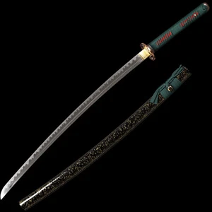 Green Damascus Folded Steel Blade Japanese Samurai Katana Sword Full Tang Sharp  - Picture 1 of 13