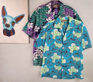 Lot Of 2 E &K Mens Hawaiian Shirts Short Sleeve Floral Tropical Camp Print Sz L - Picture 1 of 15