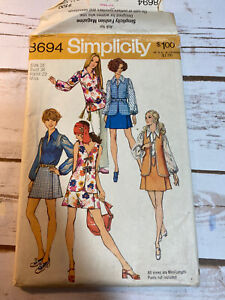 Vintage Simplicity 8694 Pattern Misses MINI PANT-SKIRT Blouse vest Size 16 Uncut