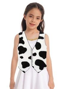 Men Kids Cow Print Vest Hippie Christmas Cowboy Costume Cardigan Waistcoat - Picture 1 of 26