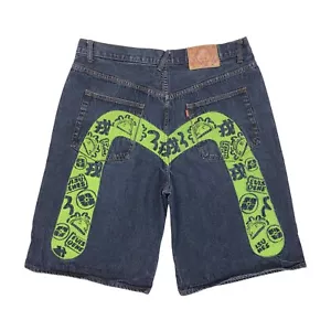 Evisu Men's Embroidered Bermuda Denim Short Size 40(actual is 38) 12" Inseam Y2K - Picture 1 of 11
