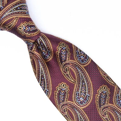 JZ Richards Boulder Mens Silk Necktie Maroon Gold Silver Blue Paisley Woven Tie  - Image 1 of 4