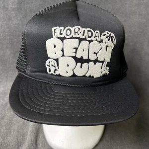 SnapBack Trucker Hat Florida Beach Bum Black Adjustable Mesh Cap - Picture 1 of 8