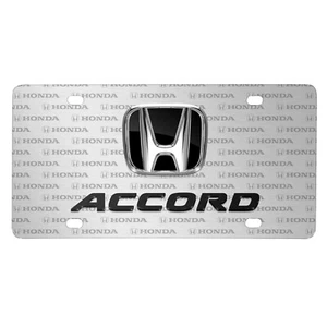 Honda Accord 3D Dual Logo on Logo Pattern Brushed Aluminum License Plate - Picture 1 of 6