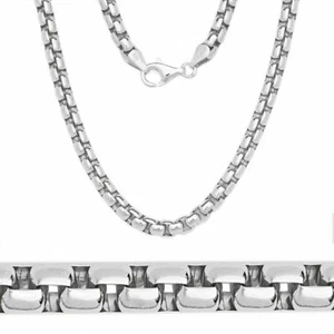 3mm 14k White Gold Plated Silver Round Box Link Men Italian Chain Necklace - Picture 1 of 2