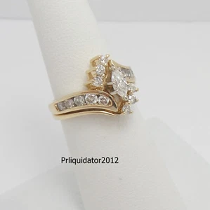 1CT Natural Marquise Diamond Engagement Wedding Ring Bridal Set 14K Yellow Gold - Picture 1 of 14