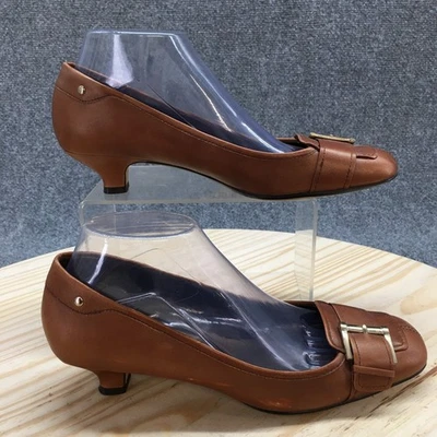 Ak Anne Klein Heels Womens 8 M Pump Brown Faux Leather Slip On Kitten Heels - Image 1 of 4