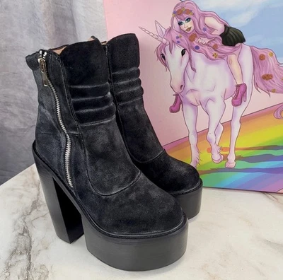 Jeffrey Campbell Black Suede Chronic Platform Boots, Silver, Size 7 - Image 1 of 4