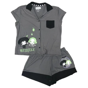 Womens Beetlejuice Pajamas Gray Halloween Shorts & Top Sleep Set - Picture 1 of 2