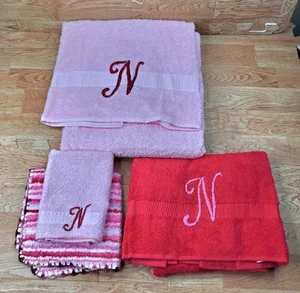 Cannon Cavalier Monogrammiert N Badetuch Set 4 Stück Rot Rosa - Bild 1 von 2
