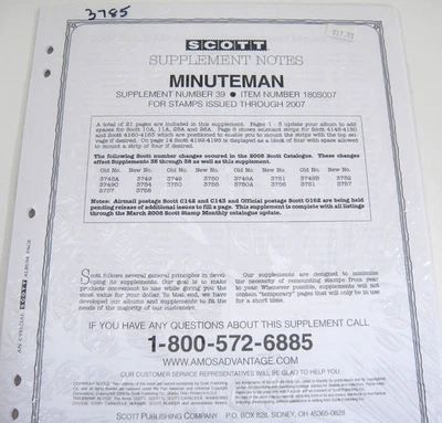 Suplemento de estampilla de Scott 2007 Minuteman #39 para estampillas de Estados Unidos 180S007 Foto 1 de 2