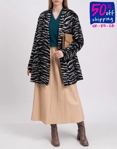 RRP €340 PER TE BY KRIZIA Coat Plus Size 25 L Wool Blend Zebra Hairy Fabric - Picture 1 of 10