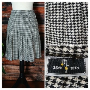 35th & 10th Vintage 80s Skirt 7 High Waist Pleated Wool Blend Houndstooth USA - Picture 1 of 10