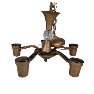 Vintage Brass 5 Light Hanging Chandelier Candelabra Fixture - Picture 1 of 13