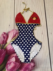 Wonder Woman Stars Logo 1 Piece Dc Comics Monokini Bathing Swim Suit Size Large - Picture 1 of 7
