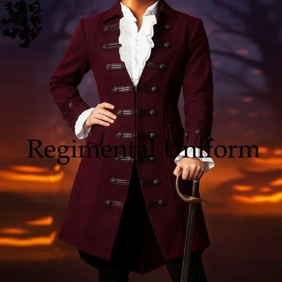 Historical Halloween Cosplay Women Pirate Captain Costume Coat - Plum Wool Coat - Image 1 of 4