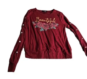 Beautees Shirt Girls 14 Large Long Sleeve Beautiful Rose Red By Amy  - Picture 1 of 8