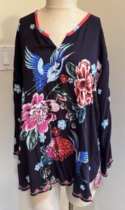 Johnny Was Blue Flowered LS Top Sz XL - Picture 1 of 7