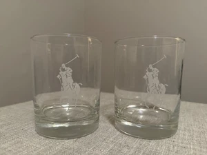 Vintage Ralph Lauren Polo Etched Whiskey Glasses Set of 2 Old Fashioned Barware - Picture 1 of 5