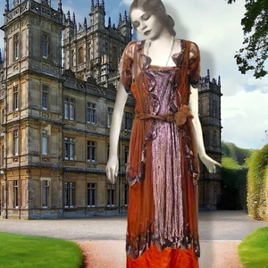 Tabard Style Evening Dress 1910s Vintage Beaded Silk Belle Epoque Flapper Gown - Picture 1 of 23