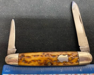 Cuchillo Winchester EE. UU. Grande Extremo Igual Medio Whittler, Plantilla Mangos Hueso Marrón Foto 1 de 4