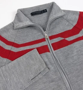 Icebreaker Merino Wool Sweater Jacket Men's XL Full Zip Gray Red Striped Knit - Picture 1 of 12