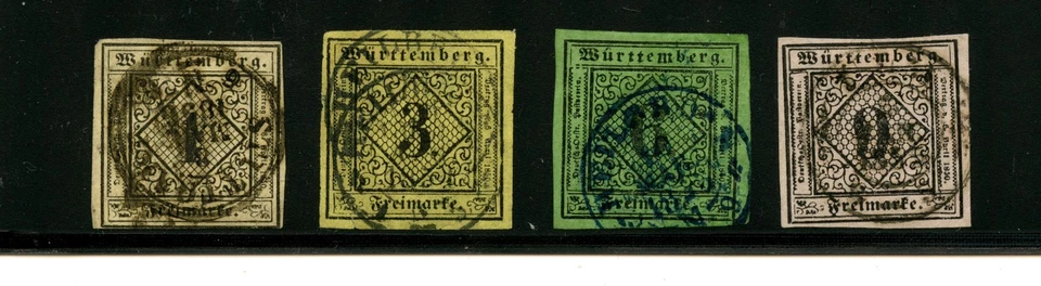 Germany-Wurttemberg #1-2, 4-5 (G559) Numeral issues, Used, FVF, CV$172.25 - Image 1 of 1