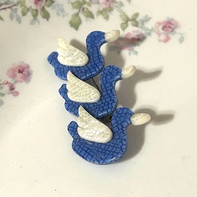 Vintage Lea Stein Brooch Three Little Blue Ducks pin Signed Paris - Image 1 of 4
