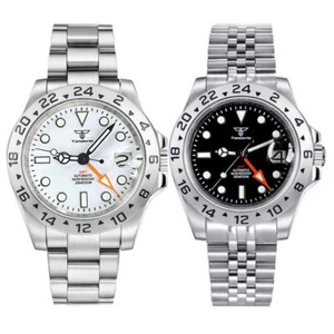 39mm Tandorio Black White Dial NH34A GMT Automatic Mens Watch Fixed Steel Bezel - Picture 1 of 18
