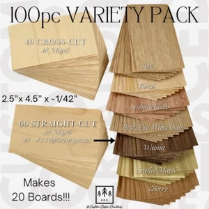 100pc Fingerboard Wood Veneer | ~4.5" x ~2.5” | 60 Straight-Cut + 40 Cross-Cut - Picture 1 of 9