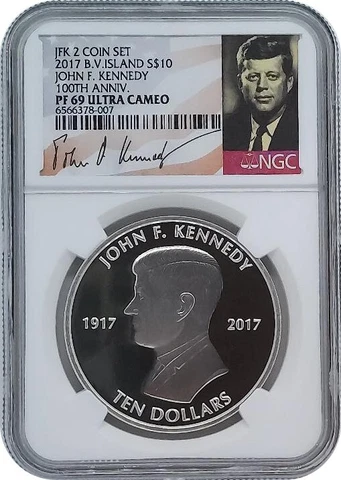 2017 Kennedy Proof Silver $10 Dollar Coin British Virgin Islands NGC PF69 UC Cover
