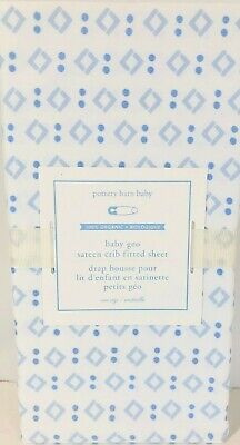 NEW Pottery Barn Kids Baby Geo Organic Sateen Crib Fitted Sheet, Blue/White • 44.76$