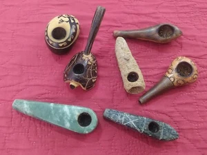 Used Lot 7X unique Tobacco Herb Smoking Pipes - stone / other metirials - Picture 1 of 11