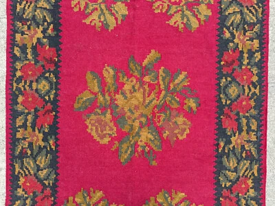 5x8 RED VINTAGE CAUCASIAN RUG HANDMADE oriental geometric turkey flat fine real - Image 1 of 4