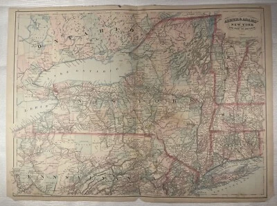Mapa de Nueva York 1874, Ontario, Vermont, Pensilvania, CT, MA, por Asher & Adams Foto 1 de 4