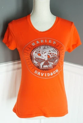Harley-Davidson Mt. para mujer Camiseta Rainier Calavera Naranja Talla S Manga Corta Foto 1 de 4