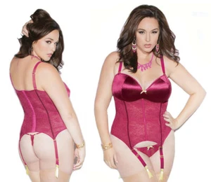 Coquette Bustier XLarge 14-16 Frambuesa/Limón Floral Encaje Satinado Lycra COQ-4080 - Imagen 1 de 9