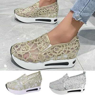 Womens Casual Loafers Sneakers Shoes Summer Fashion Breathable Wedge Slip On Sho - Image 1 of 4