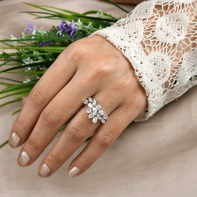 2.30 Ct Cluster Ring Lab Grown CVD Diamond 14k White Solid Gold Anniversary Gift - Image 1 of 4