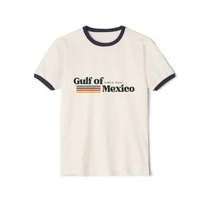 Vintage Gulf of Mexico Ringer T-Shirt Unisex Cotton Tee Casual Summer Beach Vibe - Picture 1 of 17