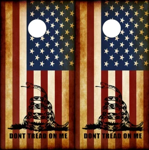 Cornhole Board Wraps rustikale amerikanische Flagge tritt nicht auf mich Gadsden Schlangenauftritt - Bild 1 von 2
