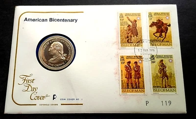 Isle of Man - "GEORGE WASHINGTON ~ AMERICAN BICENTENARY" Silver Coin Cover 1976 - Image 1 of 4
