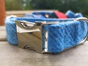 Clip/fibbia sgancio laterale a scacchi blu chiaro Harris Tweed cavo collare per cane GRATIS P&P - Foto 1 di 8