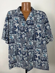 Camisa Hawaiana De Colección Royal Creations Hombres 3XL Floral Tribal Tiki Azul Algodón EE. UU. - Imagen 1 de 15