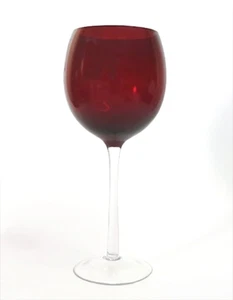 Hand Blown Red Balloon Crystal Wine Glass Goblet Clear Stem 8-5/8" H EXCELLENT - Picture 1 of 7